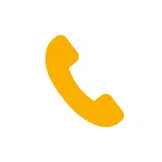 Das Bild zeigt ein minimalistisches Symbol eines gelben Telefonhörers auf weißem Hintergrund. Es stellt eine klassische Telefon- oder Anrufsymbolik dar.