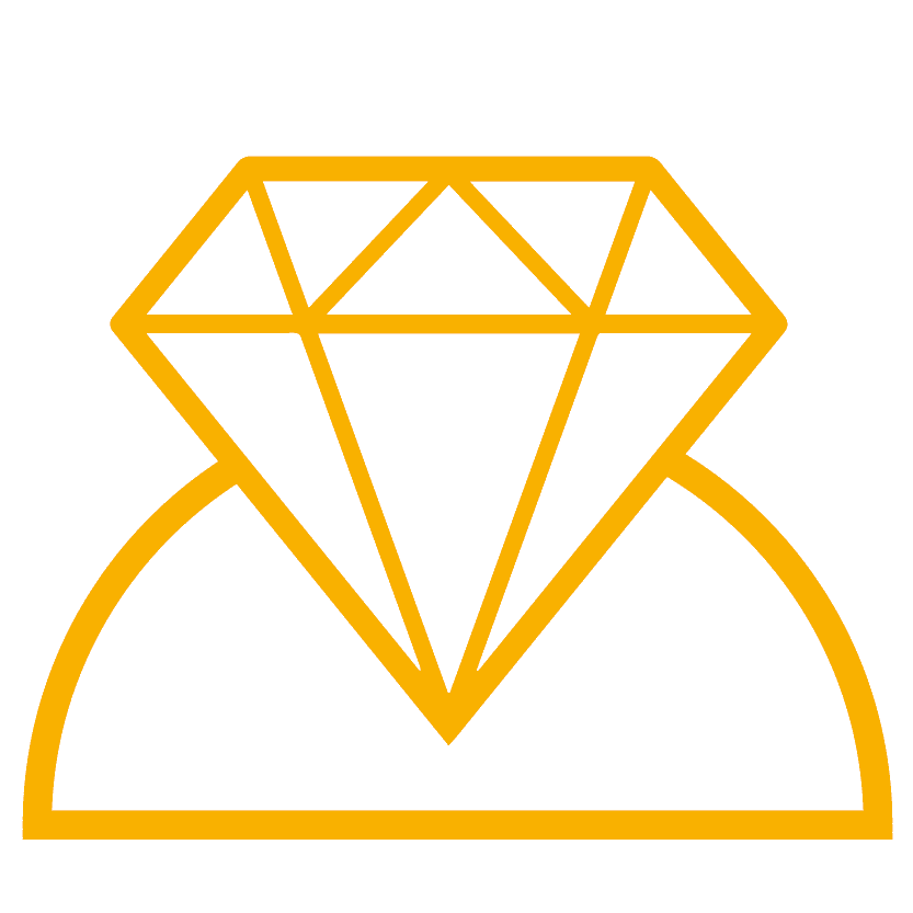 Ein stilisiertes, gelbes Symbol eines Diamanten, der auf einer geschwungenen Basis ruht. Das Icon steht für Wertigkeit, Premium-Qualität oder Exklusivität.