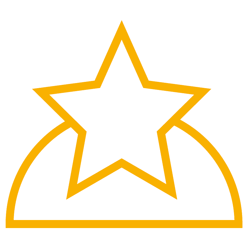 Ein stilisiertes, gelbes Symbol eines fünfzackigen Sterns, der auf einer geschwungenen Basis ruht. Das Icon symbolisiert Exzellenz, Qualität oder eine herausragende Leistung.
